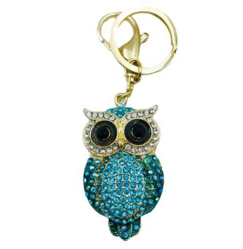 New Cute Crystal Colorful Animal Owl Metal Keychain Car Bag Charm