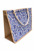Blue White Large Beach Bags Straw Tote for Women