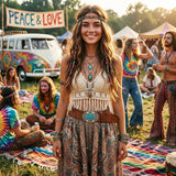 Turquoise Flower Peace Love Belt Buckle - Unisex 60 70's Hippie Art