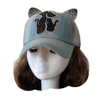 Love Bling Rhinestone Cat Ears Women's Baseball Cap Outdoor Sun Hat