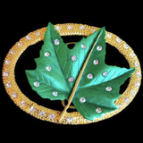 Gold Tone Green Leaf Rhinestone Belt Buckle Buckles