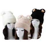 Women's Cartoon Teddy Bear Ear Decor Winter Plush Cute Beanie Winter Fashion Hat