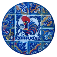 Portuguese Portugal Galo de Barcelos Traditional Blue Ceramic Tile Coaster Cork