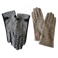 Women's Animal Print Cheetah Leopard Gloves Faux Fur Trim Winter