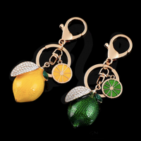 Rhinestone Bling Lemon or Lime with Gold Tone Key Chain Purse Charm