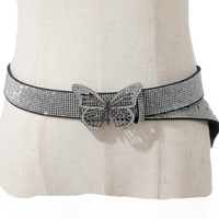 Women's Sparkling Rhinestone Bling Waist Fashion Belt Butterflyt-Shaped Buckle