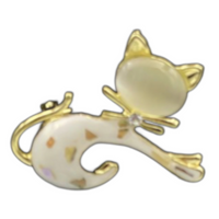 Cat Eye Kitty Kitten Pearl Like Brooch Pin Women's Fashion Accessories