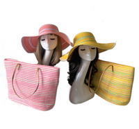 Women's Summer Floppy Paper Straw Sun Hat Beach Tote Travel Bag Set