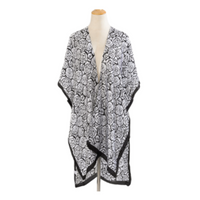 Black Floral Duster Long Sheer Kimono Style Beach Cover Up One Size