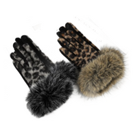 Women's Animal Print Cheetah Leopard Gloves Faux Fur Trim Winter Fall