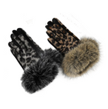 Women's Animal Print Cheetah Leopard Gloves Faux Fur Trim Winter Fall