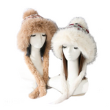 Knit Faux Fur Beanie Hat Ear Flaps Cap Russian Trapper Hat Warm Winter Hats