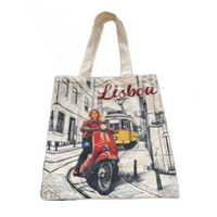 Sac fourre-tout double face en toile 100 % coton avec tramway jaune de Lisbonne