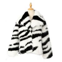 Women's Zebra Animal Print Faux Fur Stripe Winter Coat Jacket