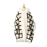 Women's Winter Plaid Poncho Cape With Fringes And Faux Fur