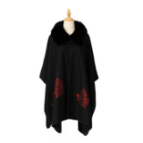 Women's Winter Poncho With Red Mapleleafs Canada Faux Fur Fashion