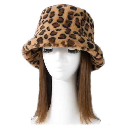 Soft Faux Fur Bucket Hat Furry Leopard Animal Print for  display picture 1
