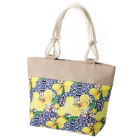 Lemons Blue Tiles Large Capacity Handbag Shopping Travel Tote Shoulder Beach Bag