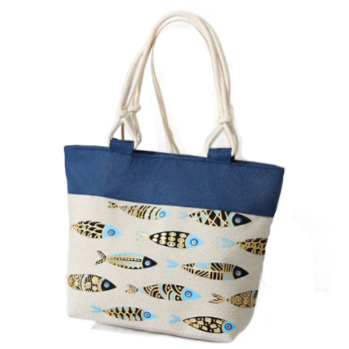 Fish Pattern Cotton Canvas Beach Summer Women's Style Bag Tote