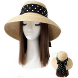 Hat Polka Dot Ribbon Straw Floppy Beach Women’s Hats