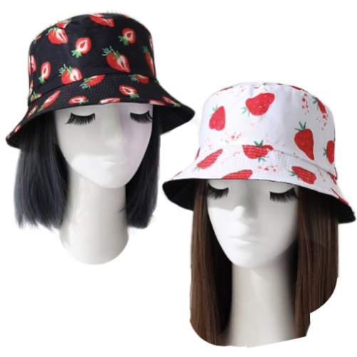 Strawberry  Bucket Hat Festival Fishing Summer Sun Beach Reversible Unisex Hats