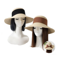 Women's Straw Wide Brim Ribbon Bow Panama Sun Shade Summer Beach Hat