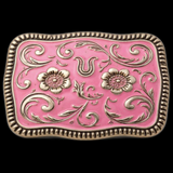 Vintage Sexy Pink Cowgirl Floral Western Girl Big Belt Buckles