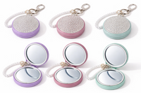 Compact Mirror Keychain Sparkly Rhinestone Pocket Mirror Faux Pearl Wrist Strap