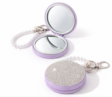 Compact Mirror Keychain Sparkly Rhinestone Pocket Mirror Faux Pearl Wrist Strap