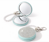Compact Mirror Keychain Sparkly Rhinestone Pocket Mirror Faux Pearl Wrist Strap