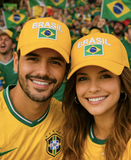 Brasil Flag Unisex Cap White Embroidered Baseball Hat for Soccer Fans