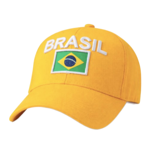 Brasil Flag Unisex Cap White Embroidered Baseball Hat for Soccer Fans