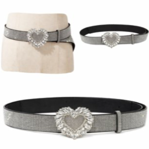 Women's Sparkling Rhinestone Bling Waist Fashion Belt with Heart-Shaped Buckle