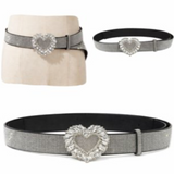 Women's Sparkling Rhinestone Bling Waist Fashion Belt with Heart-Shaped Buckle