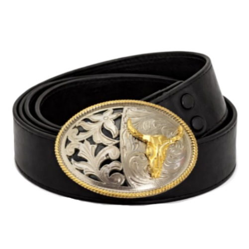 Dos tonos oro plata Longhorn Steer Bull hebilla de cinturón occidental hebillas