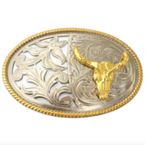 Dos tonos oro plata Longhorn Steer Bull hebilla de cinturón occidental hebillas