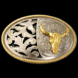 Dos tonos oro plata Longhorn Steer Bull hebilla de cinturón occidental hebillas