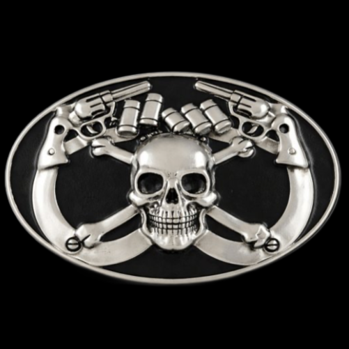 Skull Skullhead Handcuffs Bullets Guns Crossbones Belt Buckle