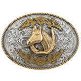 Two Toned Horse Horses Horseshoe Western Belt Buckle