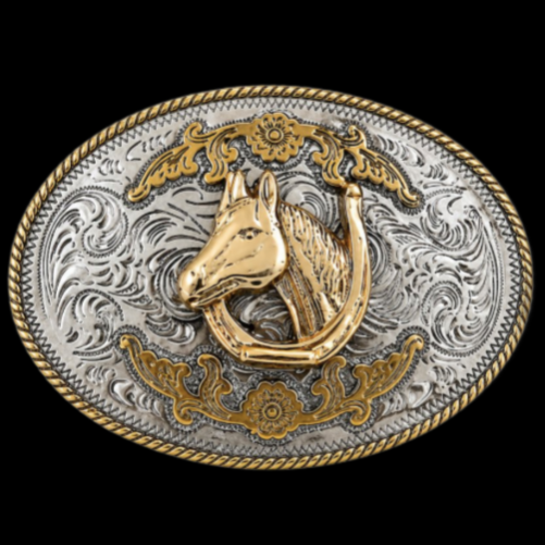 Two Toned Horse Horses Horseshoe Western Belt Buckle