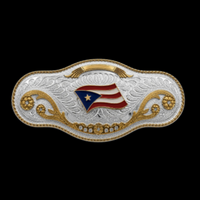 Hebillas de cinturón geniales con la bandera de Puerto Rico y el gran campeón