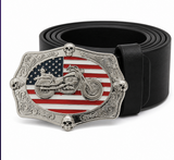 Motorcycle Skulls Bikers Club USA United States Flag Belt Buckle