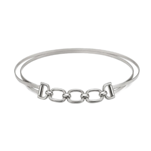 Women’s Silver Stretch Waist Double Circle Buckle Elastic Metal Belt