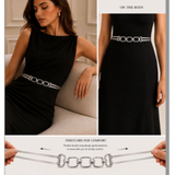 Women’s Silver Stretch Waist Double Circle Buckle Elastic Metal Belt
