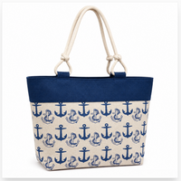 Nautical Anchor Pattern Cotton Canvas Beach Summer Women's Style Bag Tote