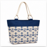 Nautical Anchor Pattern Cotton Canvas Beach Summer Women's Style Bag Tote