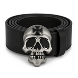 Skull Skeleton Head Metal Belt Buckle Biker Style Silver Tone Cross Gothic