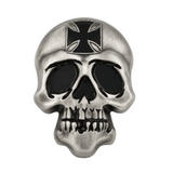 Skull Skeleton Head Metal Belt Buckle Biker Style Silver Tone Cross Gothic