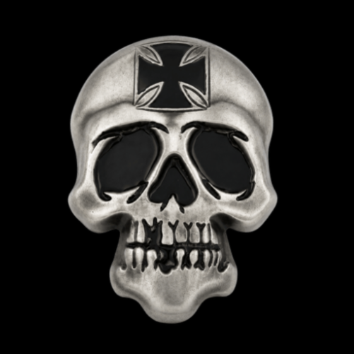 Skull Skeleton Head Metal Belt Buckle Biker Style Silver Tone Cross Gothic