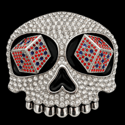 Hebilla de cinturón Calavera Rhinestones Casino Dados Ojos Gambler Hebillas de cinturón